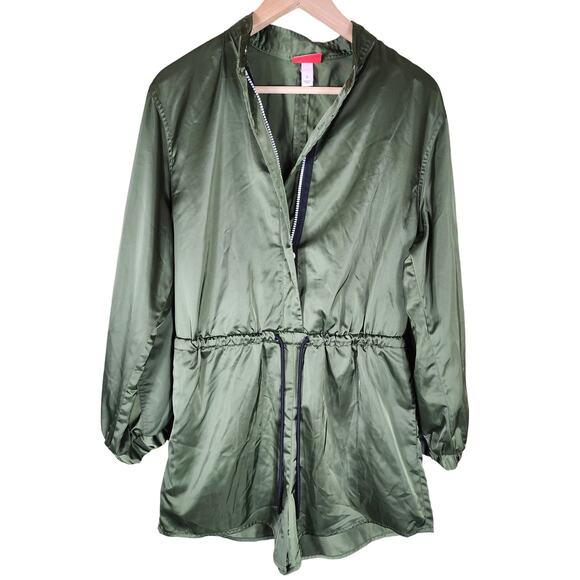 HUNTER Green Tie Waist Shiny Long Sleeve Sporty Romper SZ S - Picture 1 of 12
